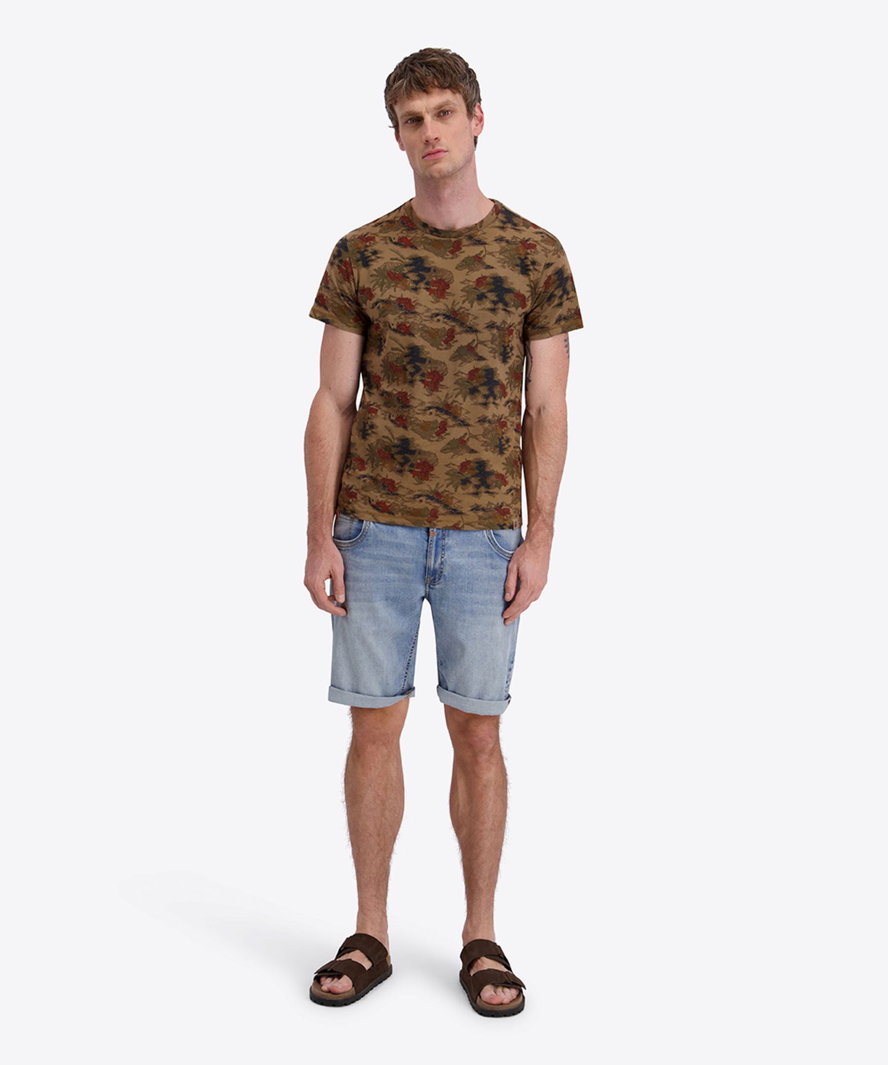 Kurzarm Rundhals T-Shirt floraler Print geradem Schnitt Kurzarm Rundhals T-Shirt floraler Print geradem Schnitt