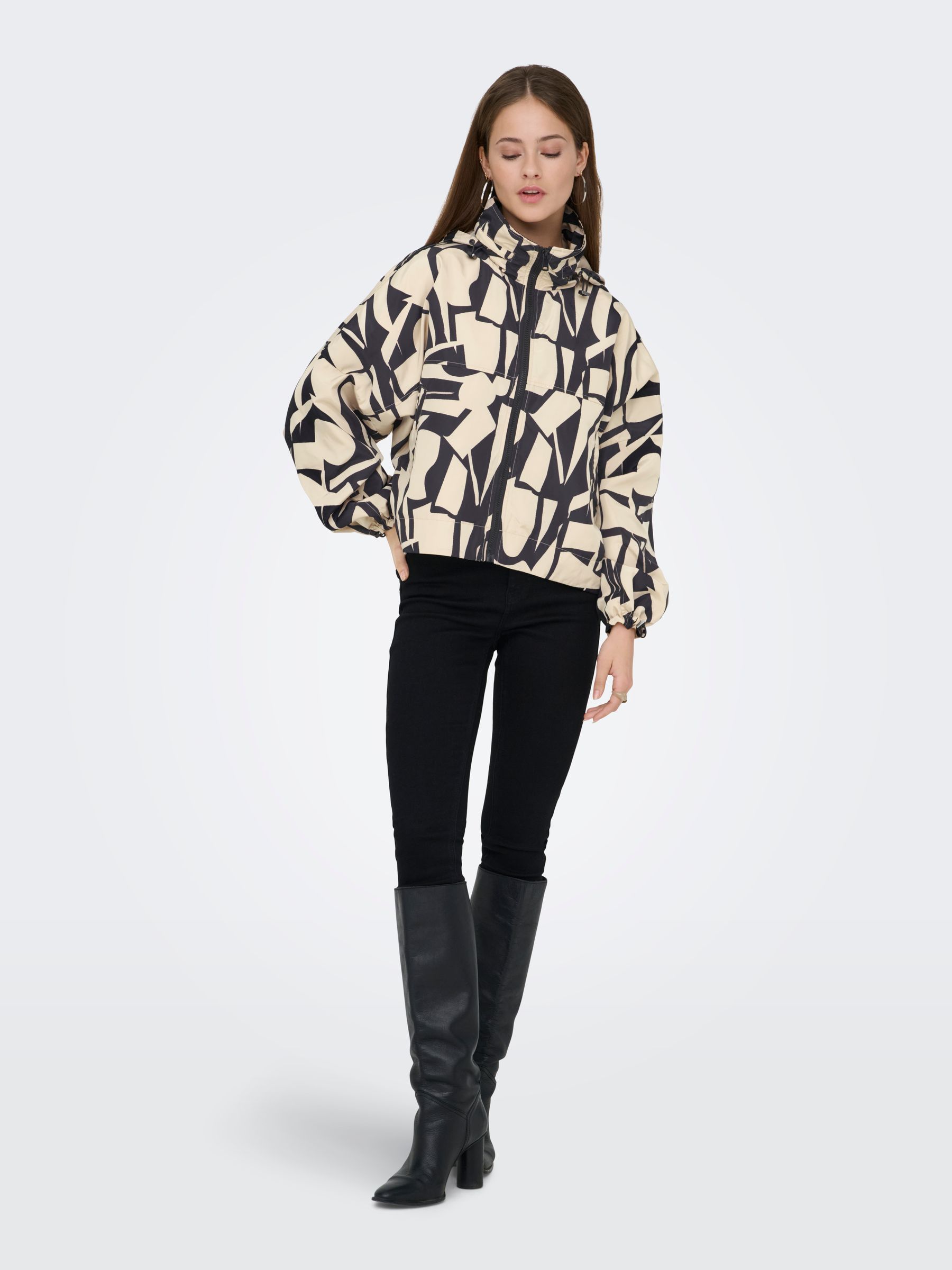 15281509_4917839_4.jpg Kapuzenjacke Reißverschluss Stehkragen Abstrakter Print