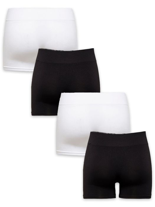 ONLY 4er Stück Pack Nahtlose Mini Shorts Elastischer Bund, Farbe: Schwarz-Weiß