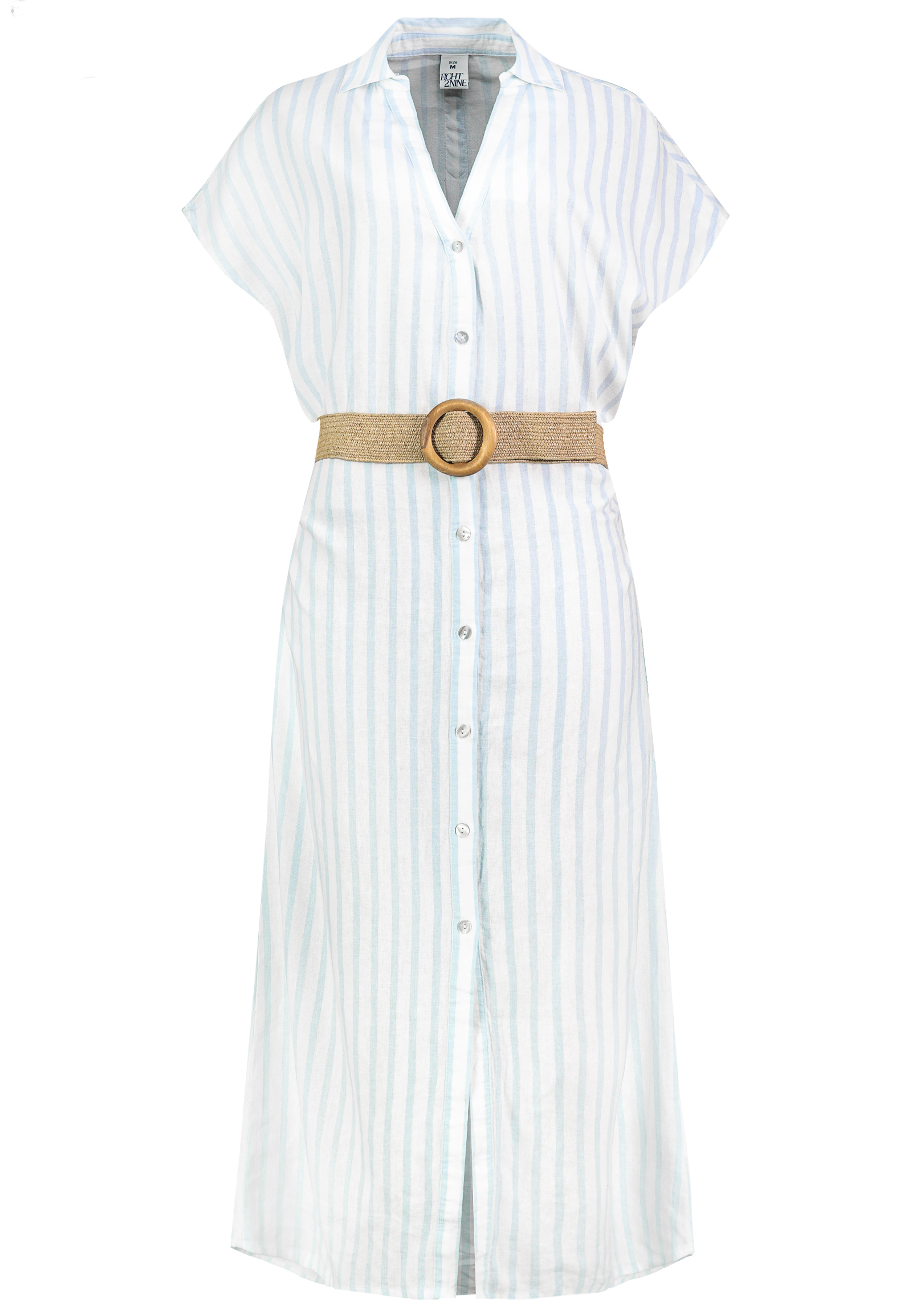 Eight 2 Nine EIGHT 2 NINE Gestreiftes Maxikleid Gürtel Knopfleiste – Hellblau, Bild 2