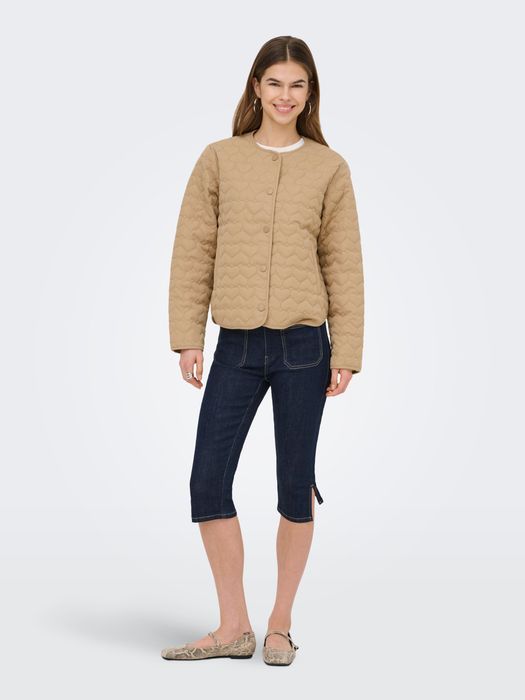 Übergangsjacke Rundhals Knopfleiste Eingrifftaschen, Farbe: Beige
