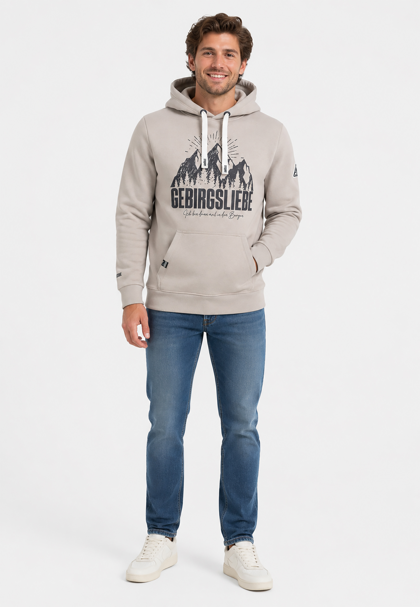 Kapuzenpullover Bergmotiv Eingrifftasche Rippbündchen Kapuzenpullover Bergmotiv Eingrifftasche Rippbündchen