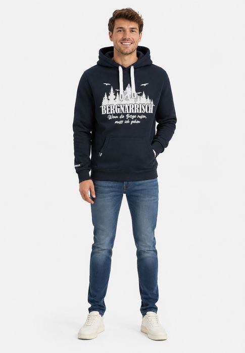 Sublevel Kapuzenpullover Bergmotiv Eingrifftasche Rippbündchen, Farbe: Blau-2