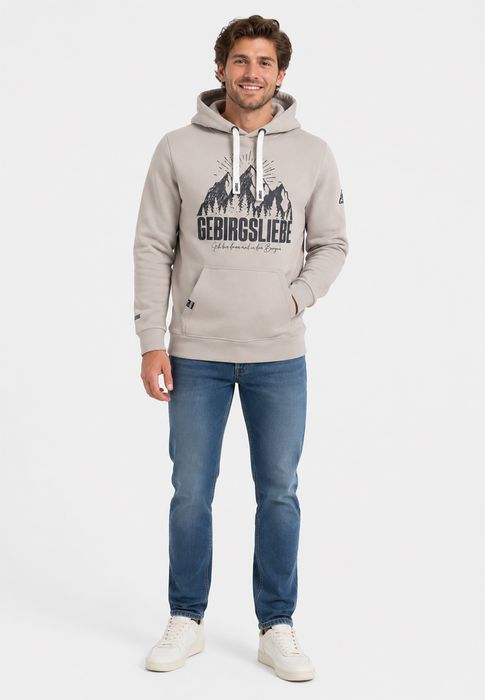 Sublevel Kapuzenpullover Bergmotiv Eingrifftasche Rippbündchen, Farbe: Braun