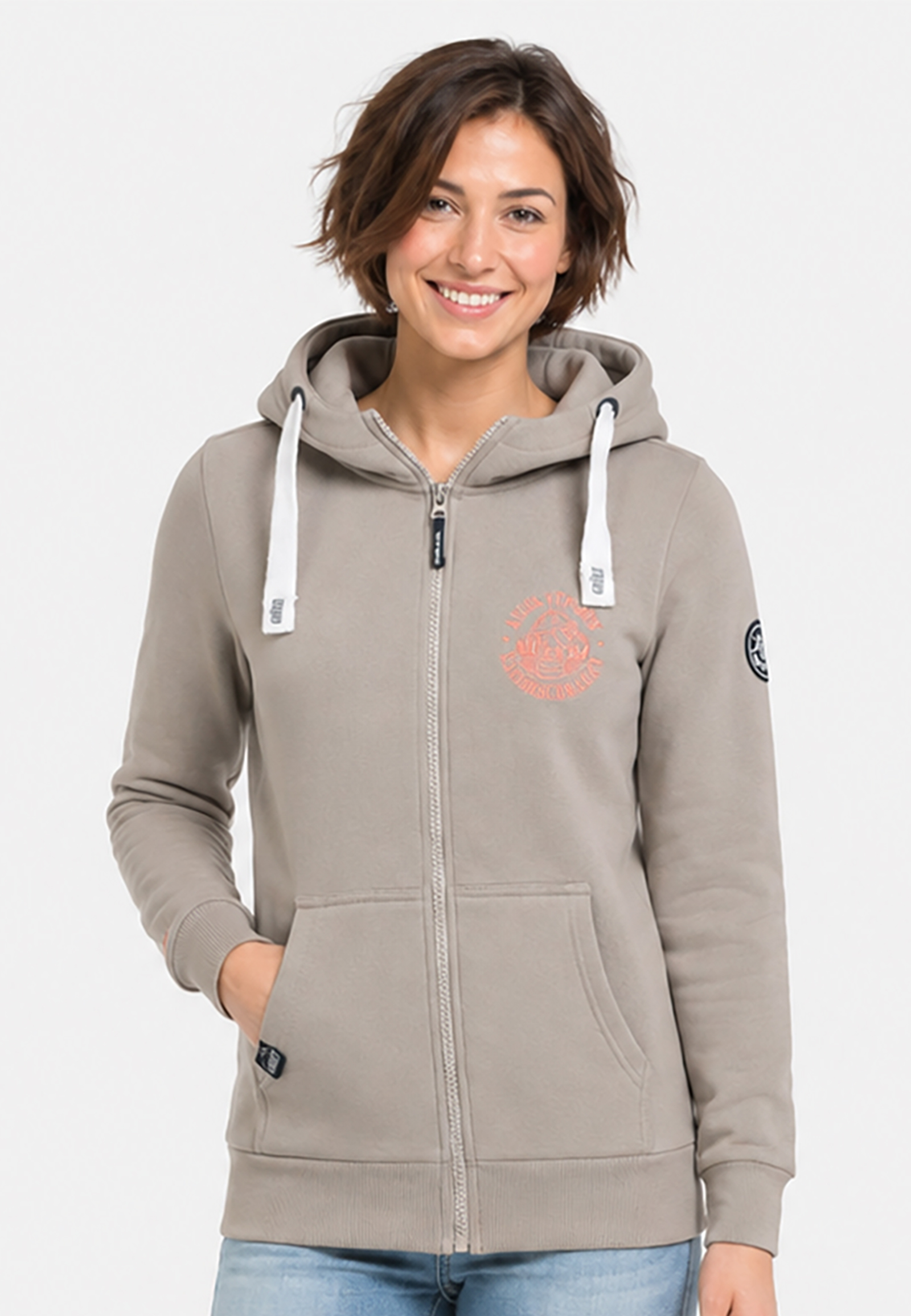 Kapuzenpullover Eingrifftaschen Reißverschluss Stickerei Kapuzenpullover Eingrifftaschen Reißverschluss Stickerei