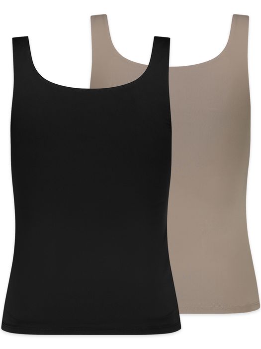 Sublevel Unifarbenes Trägertop 2er-Set Integriertes BH-Top Rundhals – Schwarz-Beige, Bild 8