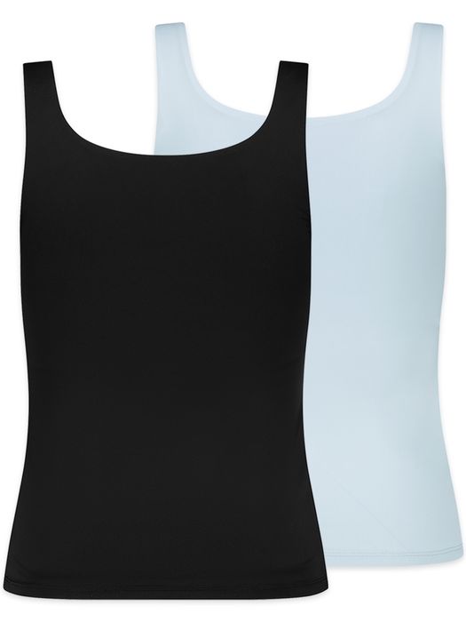 Sublevel Unifarbenes Trägertop 2er-Set Integriertes BH-Top Rundhals – Schwarz-Blau, Bild 8