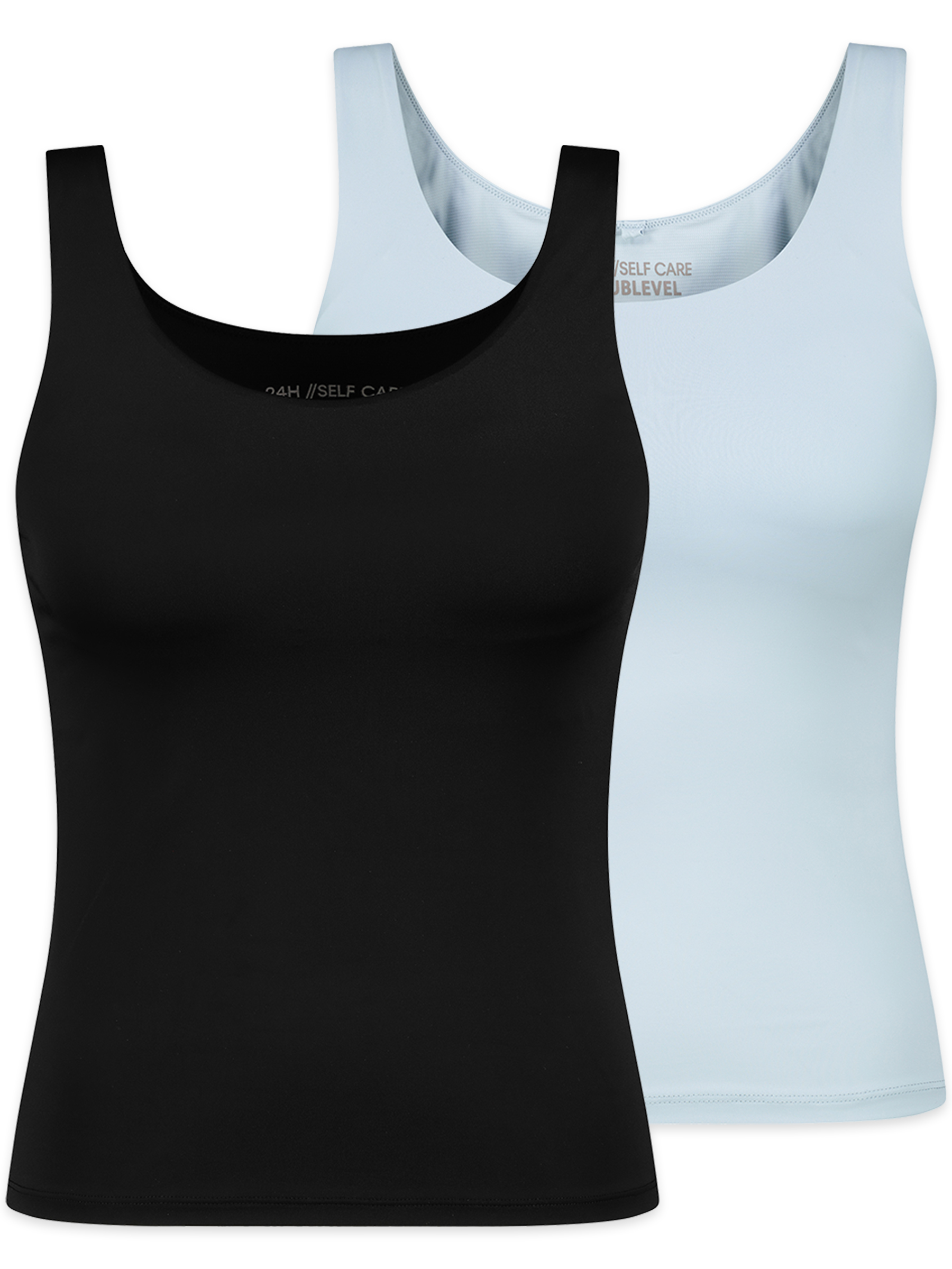 Sublevel Unifarbenes Trägertop 2er-Set Integriertes BH-Top Rundhals – Schwarz-Blau, Bild 1