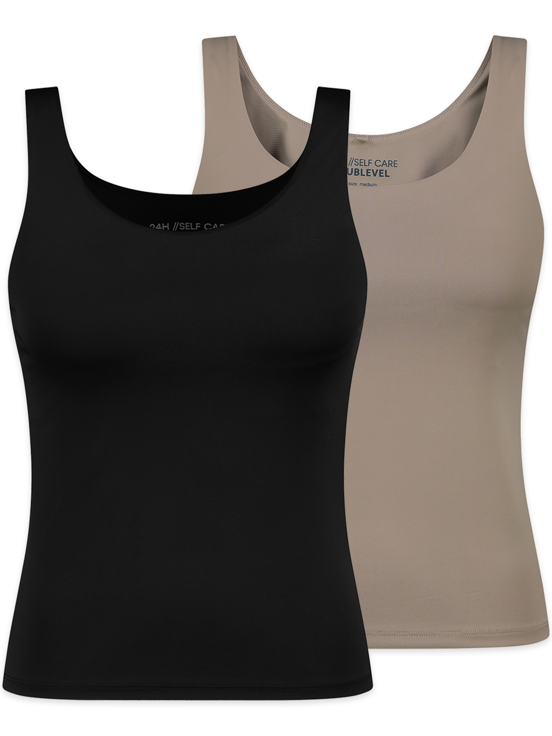 Sublevel Unifarbenes Trägertop 2er-Set Integriertes BH-Top Rundhals – Schwarz-Beige, Bild 1