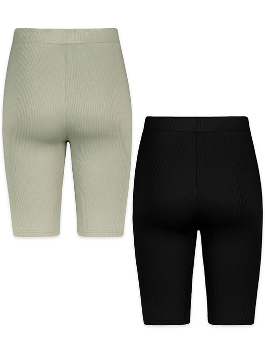 Sublevel Unifarbene Shorts 2er-Set Elastischer Bund Körperbetont – Schwarz-Grün, Bild 8