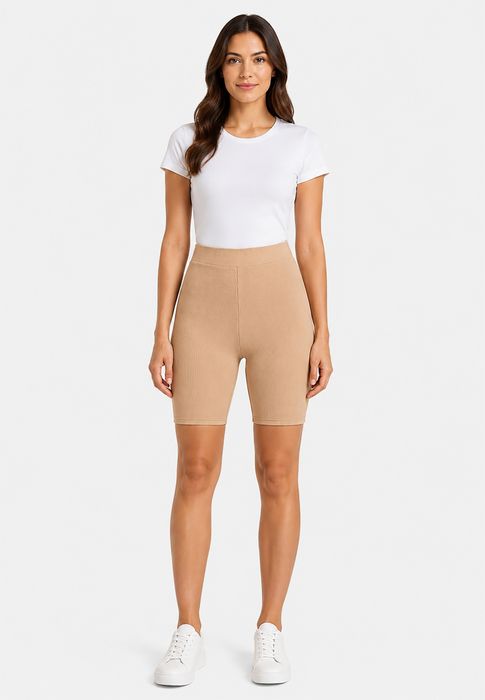 Sublevel Unifarbene Shorts 2er-Set Elastischer Bund Körperbetont – Beige, Bild 3
