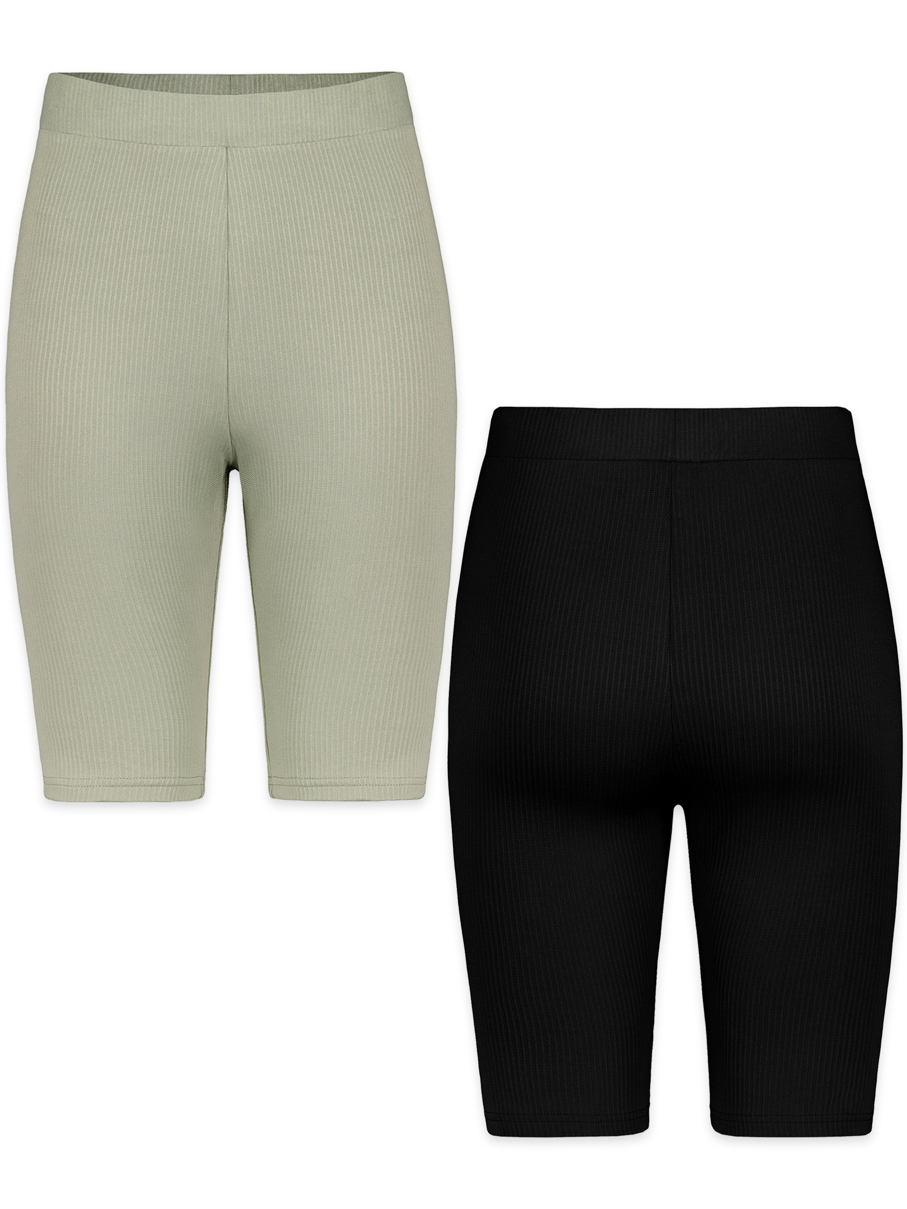 Sublevel Unifarbene Shorts 2er-Set Elastischer Bund Körperbetont – Schwarz-Grün, Bild 1