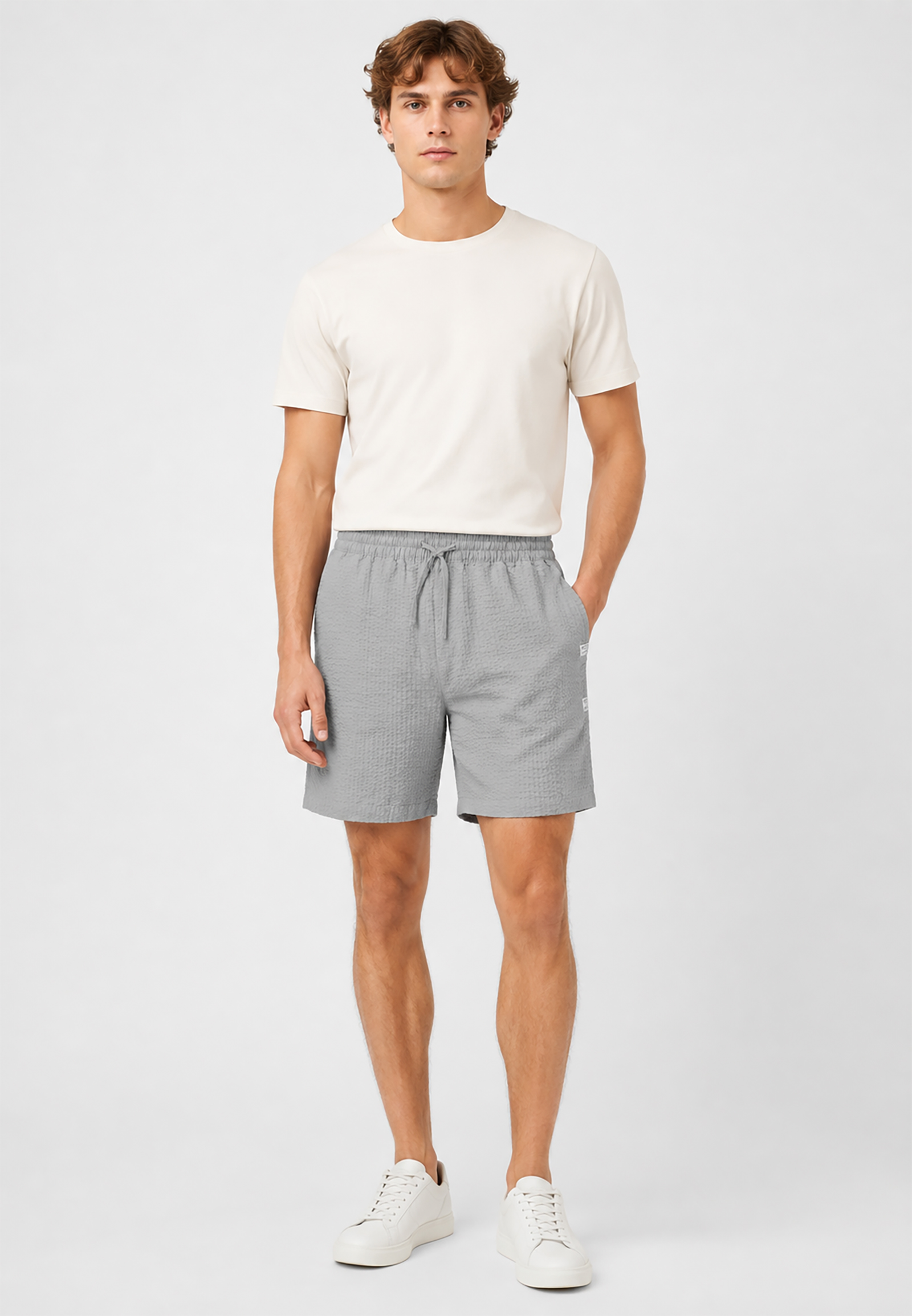 Einfarbige Shorts Eingrifftaschen Elastischer Bund Einfarbige Shorts Eingrifftaschen Elastischer Bund