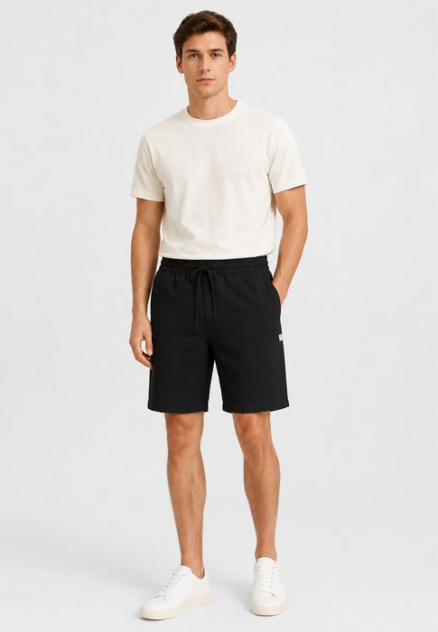 Sublevel Sublevel Einfarbige Shorts Eingrifftaschen Elastischer Bund – Schwarz, Bild 3