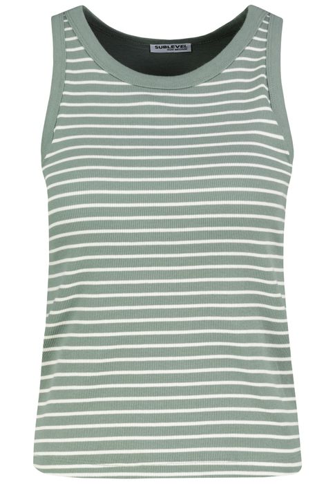 Sublevel Gestreiftes Ärmelloses Tanktop 2er-Set Integriertes BH-Top – Schwarz-Grün, Bild 3