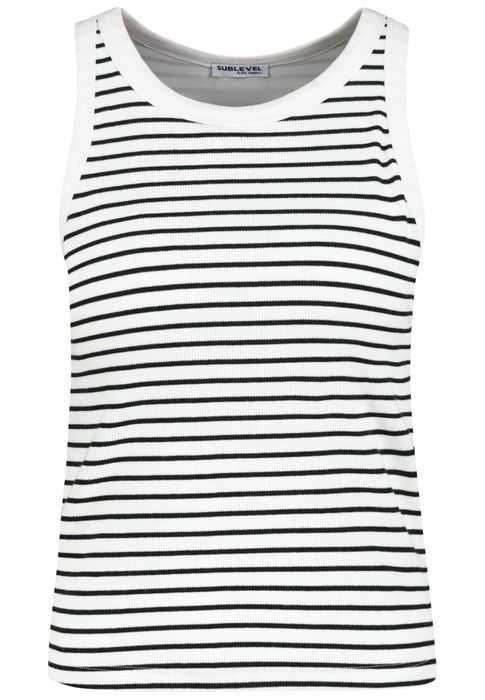 Sublevel Gestreiftes Ärmelloses Tanktop 2er-Set Integriertes BH-Top – Schwarz-Weiß, Bild 3