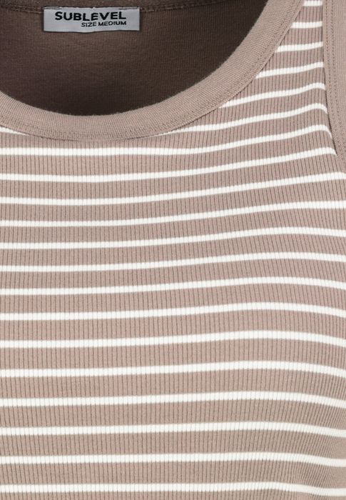 Sublevel Gestreiftes Ärmelloses Tanktop 2er-Set Integriertes BH-Top – Schwarz-Beige, Bild 4