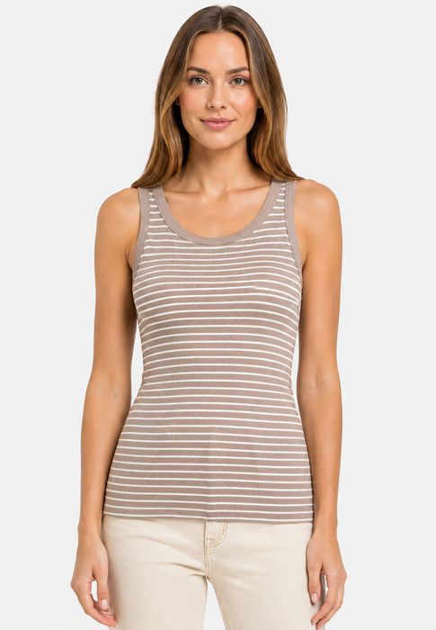 Sublevel Gestreiftes Ärmelloses Tanktop 2er-Set Integriertes BH-Top – Schwarz-Beige, Bild 6