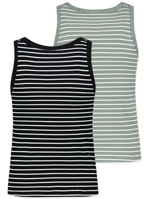 Sublevel Gestreiftes Ärmelloses Tanktop 2er-Set Integriertes BH-Top – Schwarz-Grün, Bild 9