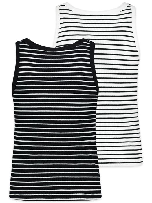 Sublevel Gestreiftes Ärmelloses Tanktop 2er-Set Integriertes BH-Top – Schwarz-Weiß, Bild 9