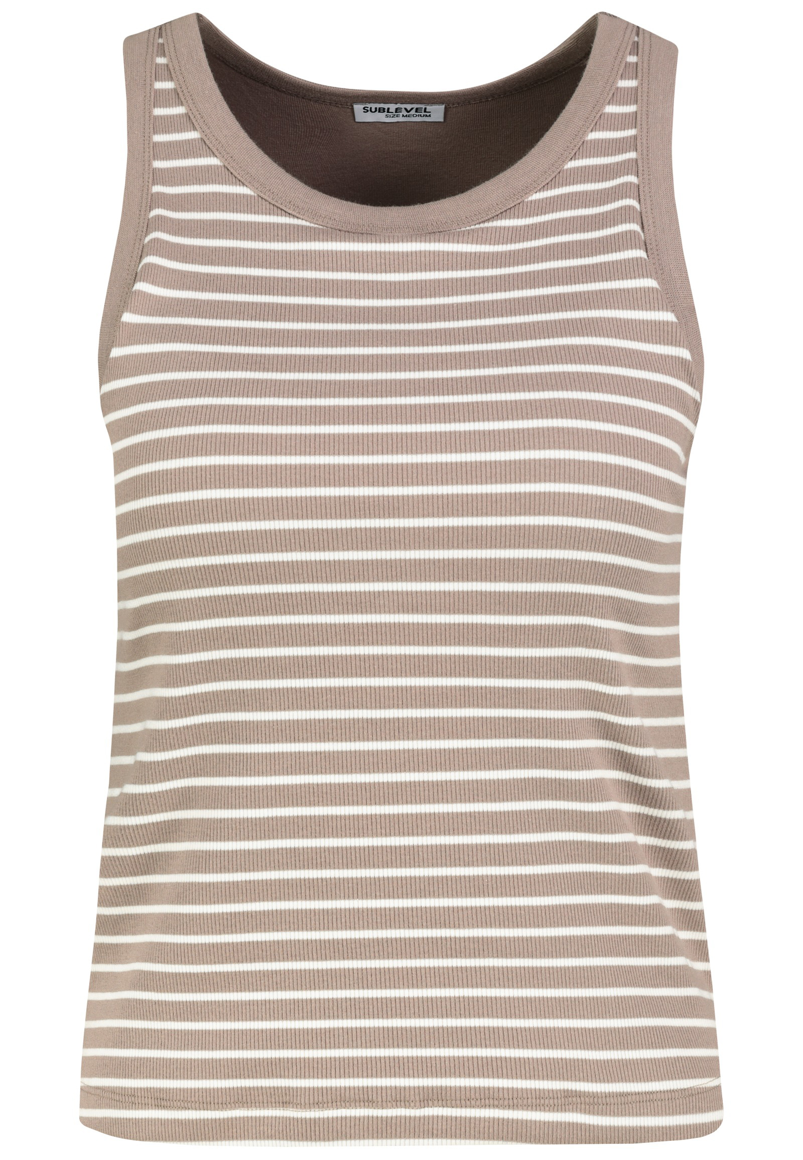 Sublevel Gestreiftes Ärmelloses Tanktop 2er-Set Integriertes BH-Top – Schwarz-Beige, Bild 2