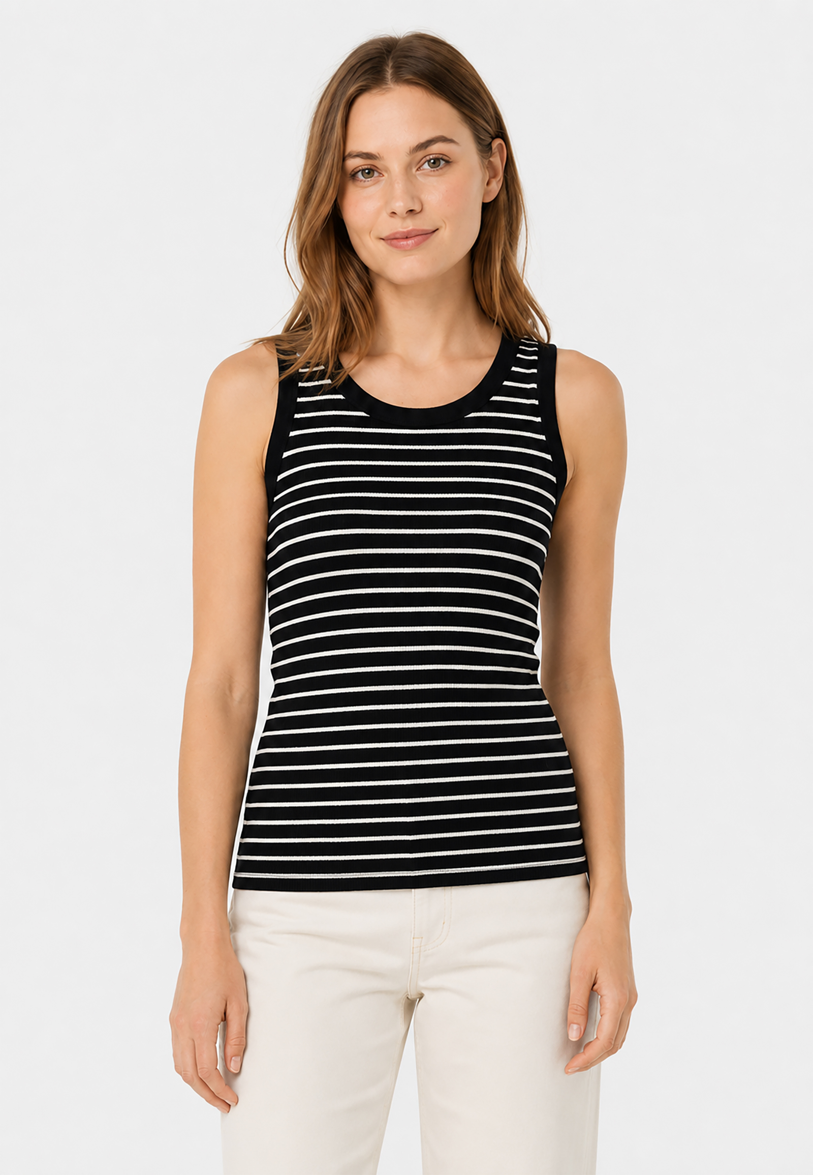 Sublevel Gestreiftes Ärmelloses Tanktop 2er-Set Integriertes BH-Top – Schwarz-Weiß, Bild 2