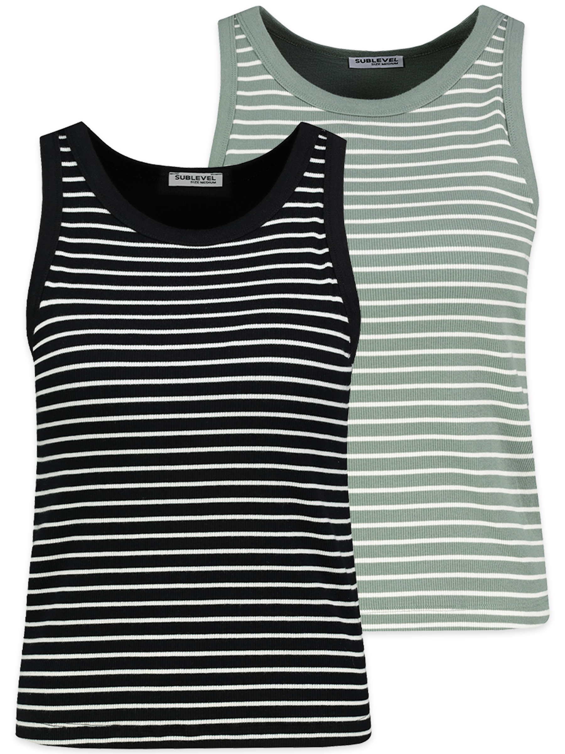 Sublevel Gestreiftes Ärmelloses Tanktop 2er-Set Integriertes BH-Top – Schwarz-Grün, Bild 1