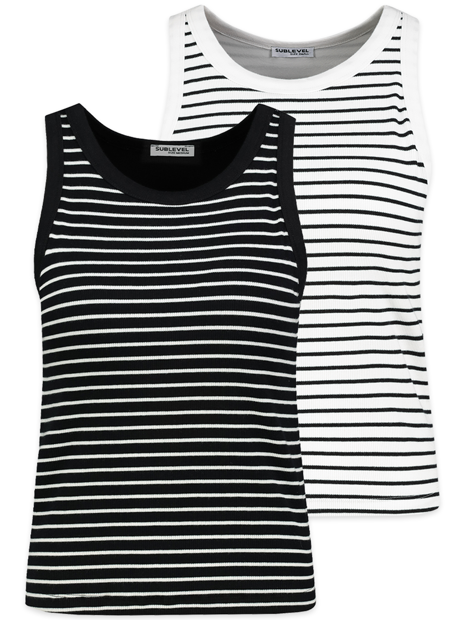 Sublevel Gestreiftes Ärmelloses Tanktop 2er-Set Integriertes BH-Top – Schwarz-Weiß, Bild 1