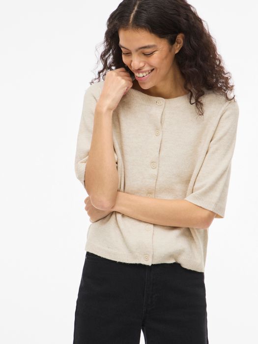 Vila Stilvoller Cardigan Rundhalsausschnitt Knopfleiste – Beige, Bild 3