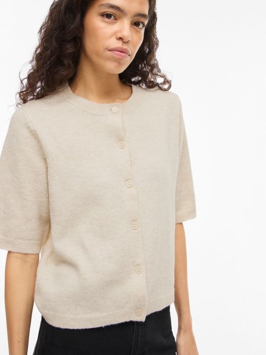 Vila Stilvoller Cardigan Rundhalsausschnitt Knopfleiste – Beige, Bild 4