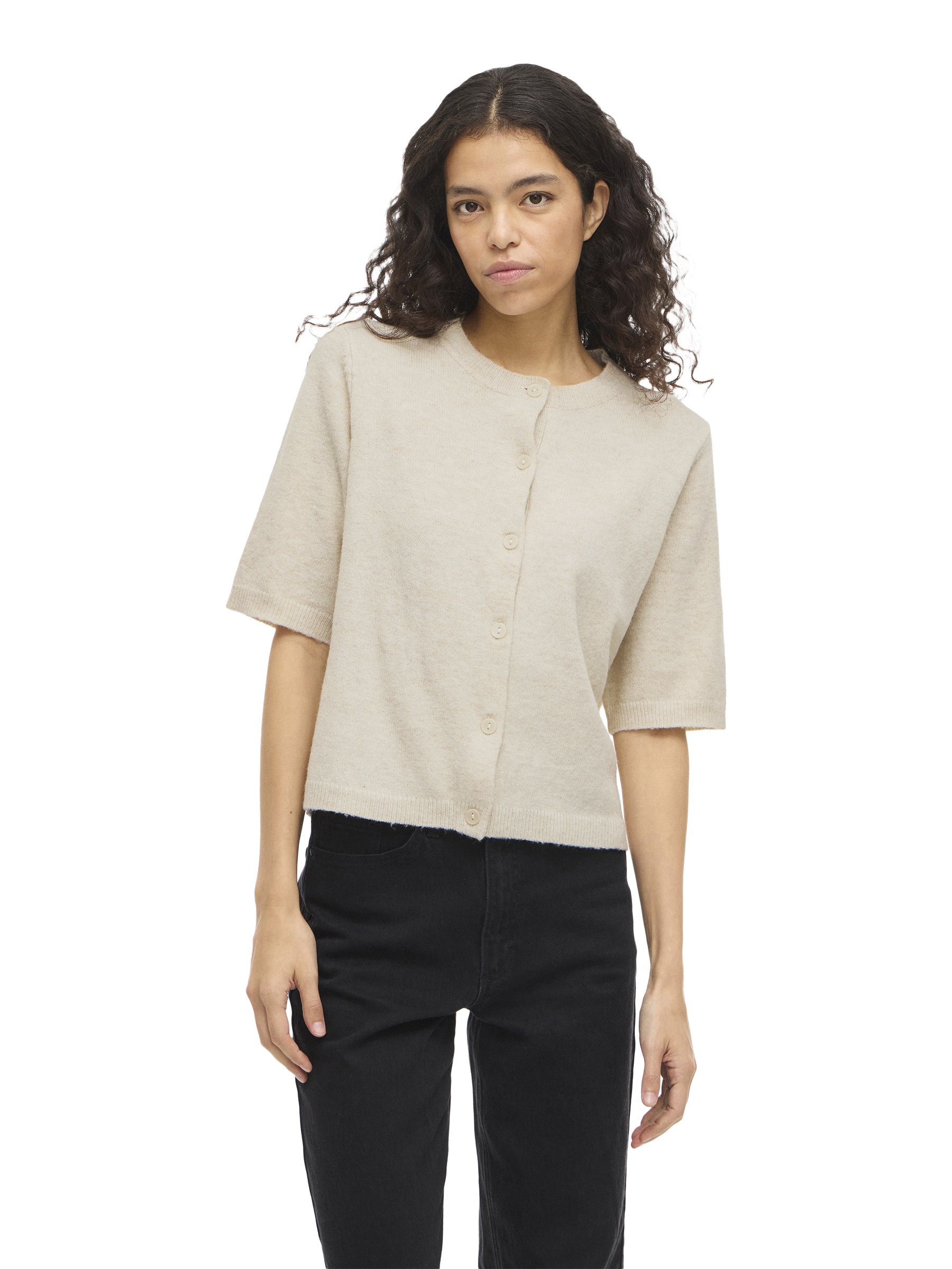 Vila Stilvoller Cardigan Rundhalsausschnitt Knopfleiste – Beige, Bild 2