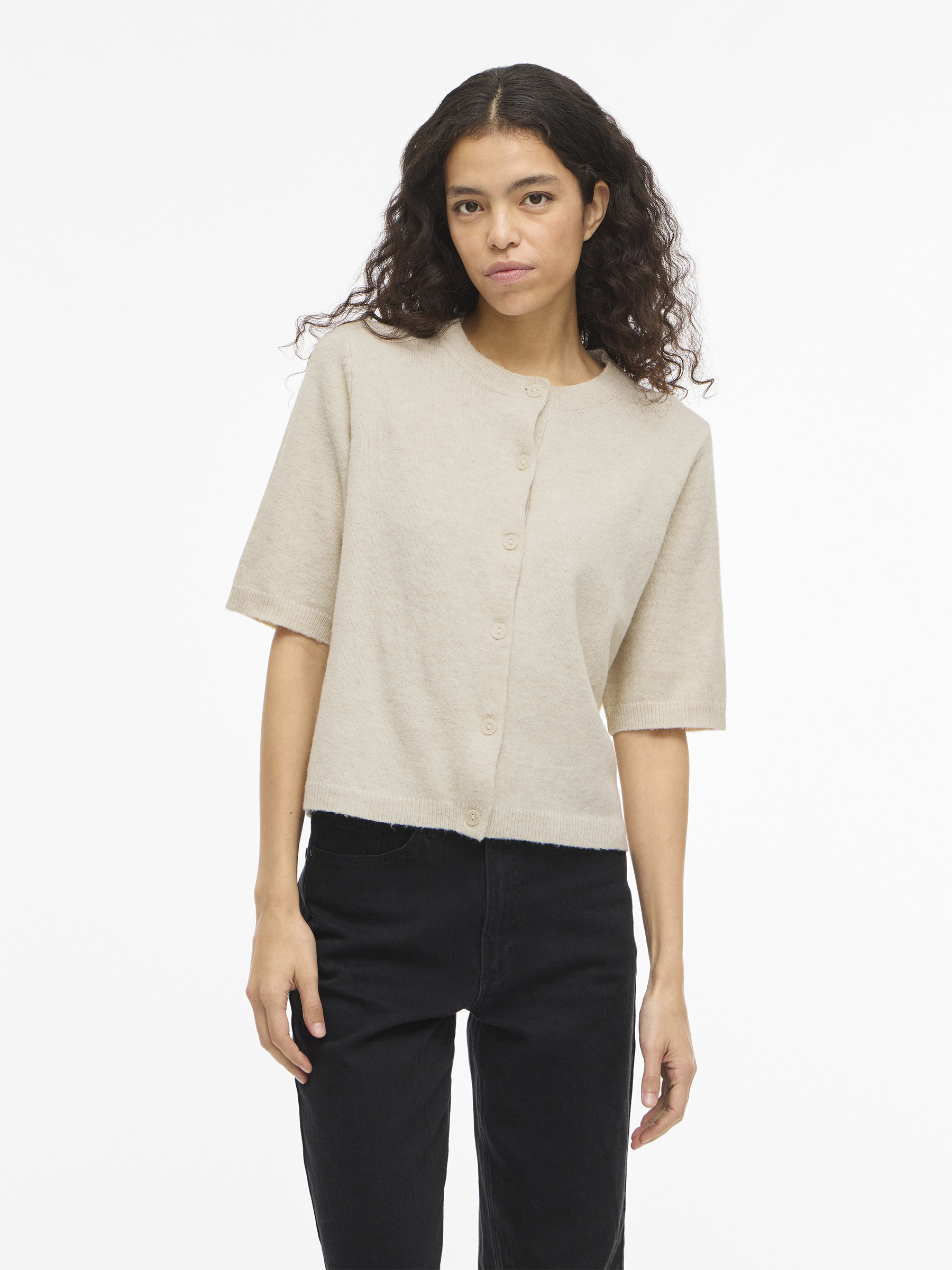 Vila Stilvoller Cardigan Rundhalsausschnitt Knopfleiste – Beige, Bild 1