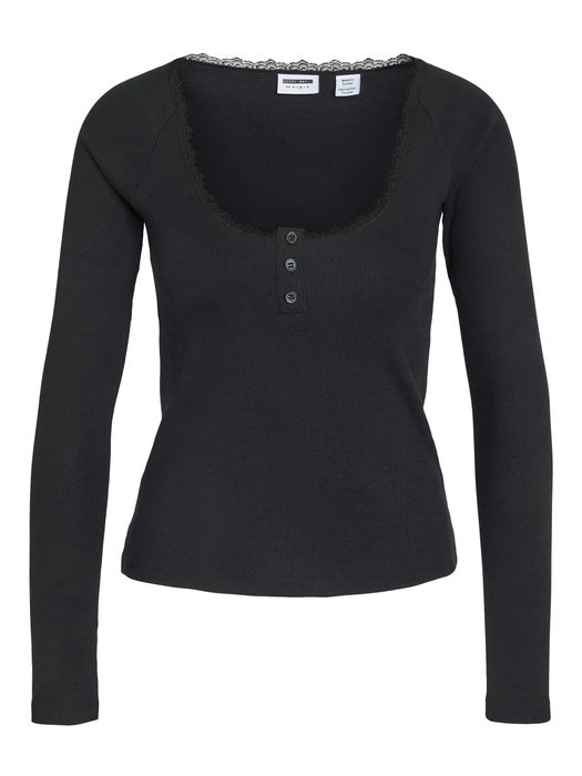 Noisy May Langarmshirt Henley Ausschnitt Knopfverschluss Stilvoll – Schwarz, Bild 5