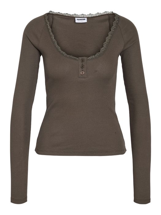 Noisy May NOISY MAY Langarmshirt Henley Ausschnitt Knopfverschluss Stilvoll – Braun, Bild 5