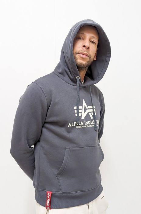Alpha Industries Kapuzenpullover Regular Fit Logoprint Kängurutasche Langarm – Anthrazit, Bild 3
