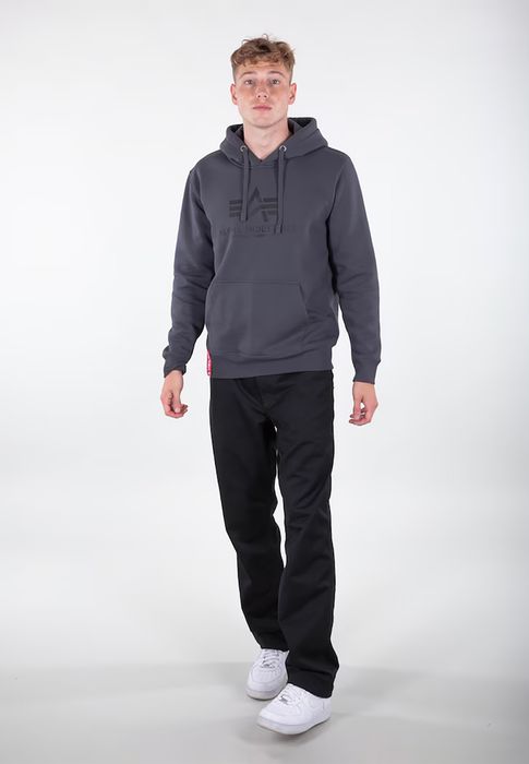 Alpha Industries Kapuzenpullover Regular Fit Logoprint Kängurutasche Langarm – Dunkelgrau, Bild 3