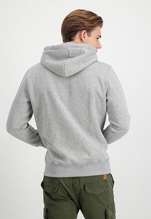 Alpha Industries Kapuzenpullover Regular Fit Logoprint Kängurutasche Langarm – Hellgrau, Bild 4
