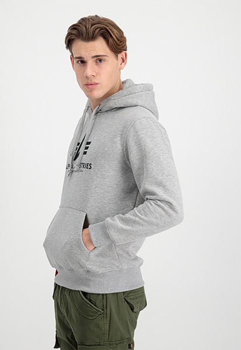 Alpha Industries Kapuzenpullover Regular Fit Logoprint Kängurutasche Langarm – Hellgrau, Bild 3
