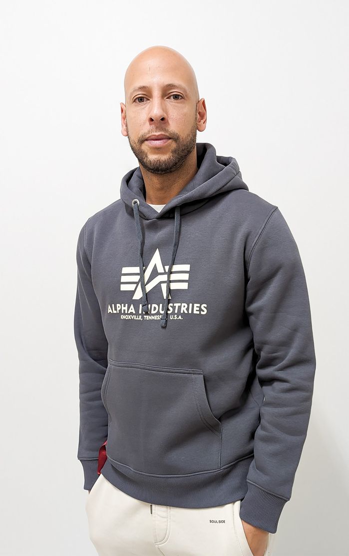 Alpha Industries Kapuzenpullover Regular Fit Logoprint Kängurutasche Langarm – Anthrazit, Bild 2