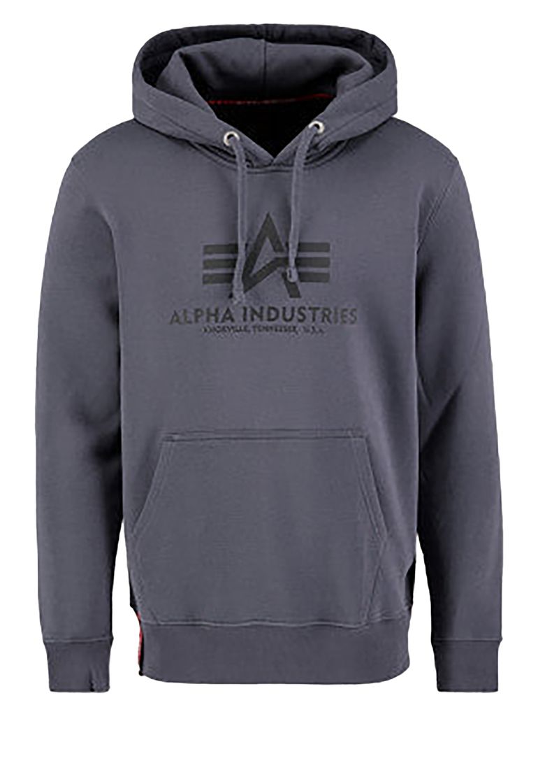 Alpha Industries Kapuzenpullover Regular Fit Logoprint Kängurutasche Langarm – Dunkelgrau, Bild 1
