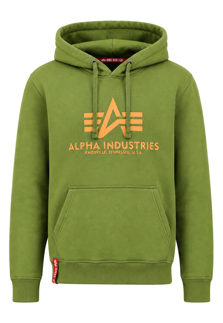 Alpha Industries Kapuzenpullover Regular Fit Logoprint Kängurutasche Langarm – Grün, Bild 1