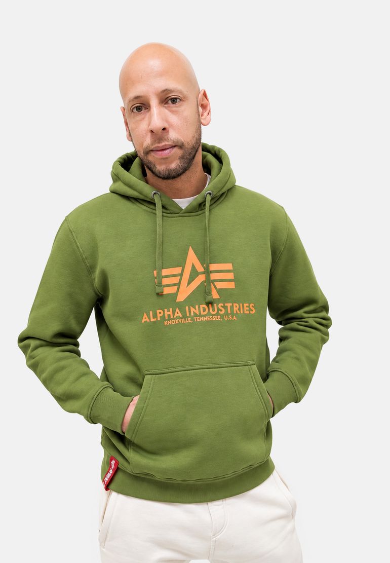 Alpha Industries Kapuzenpullover Regular Fit Logoprint Kängurutasche Langarm – Grün, Bild 2