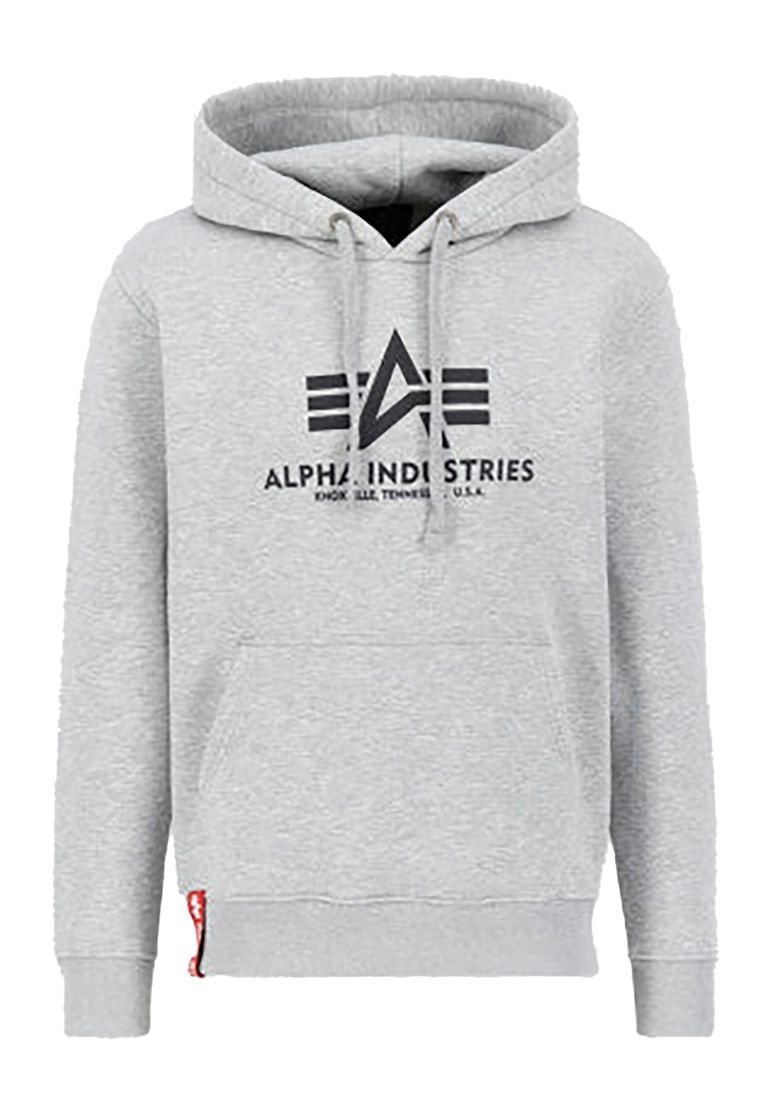 Alpha Industries Kapuzenpullover Regular Fit Logoprint Kängurutasche Langarm – Hellgrau, Bild 1