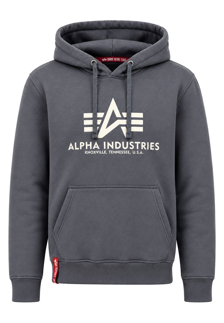 Alpha Industries Kapuzenpullover Regular Fit Logoprint Kängurutasche Langarm – Anthrazit, Bild 1