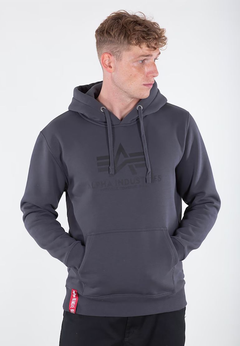 Alpha Industries Kapuzenpullover Regular Fit Logoprint Kängurutasche Langarm – Dunkelgrau, Bild 2
