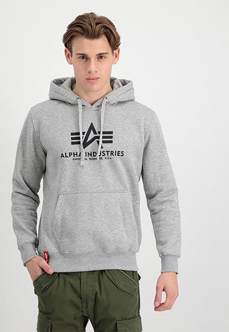 Alpha Industries Kapuzenpullover Regular Fit Logoprint Kängurutasche Langarm – Hellgrau, Bild 2