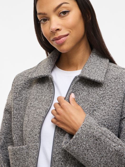 Vila Kurzjacke Reißverschluss Unifarben Langarm Elegant – Grau, Bild 6