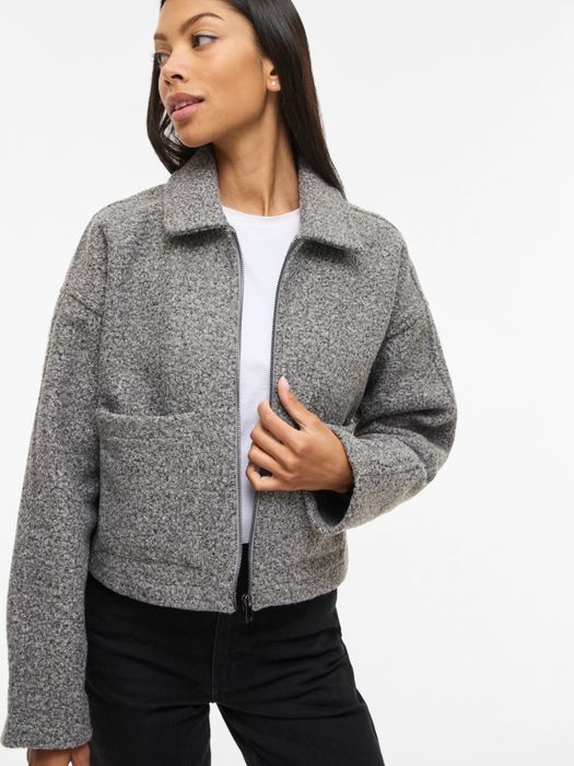 Vila Kurzjacke Reißverschluss Unifarben Langarm Elegant – Grau, Bild 5