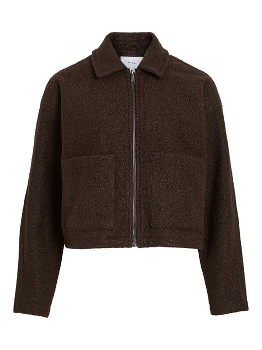 Vila Kurzjacke Reißverschluss Unifarben Langarm Elegant – Kaba-Braun, Bild 3