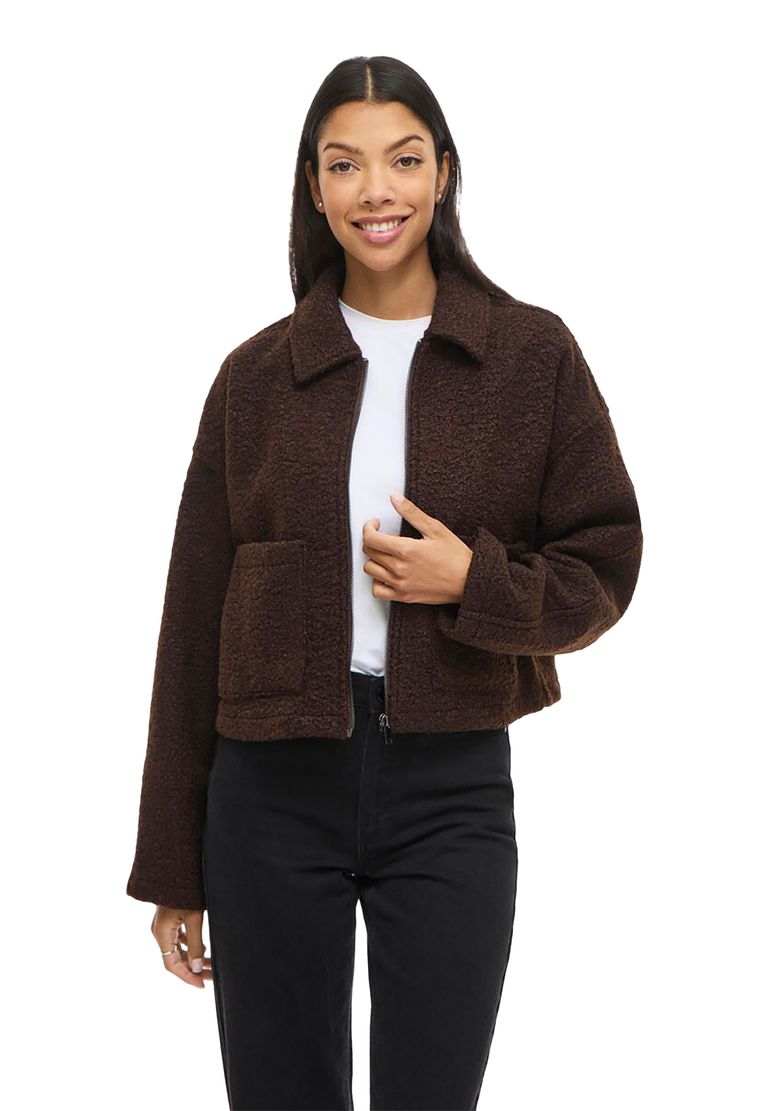 Vila Kurzjacke Reißverschluss Unifarben Langarm Elegant – Kaba-Braun, Bild 2